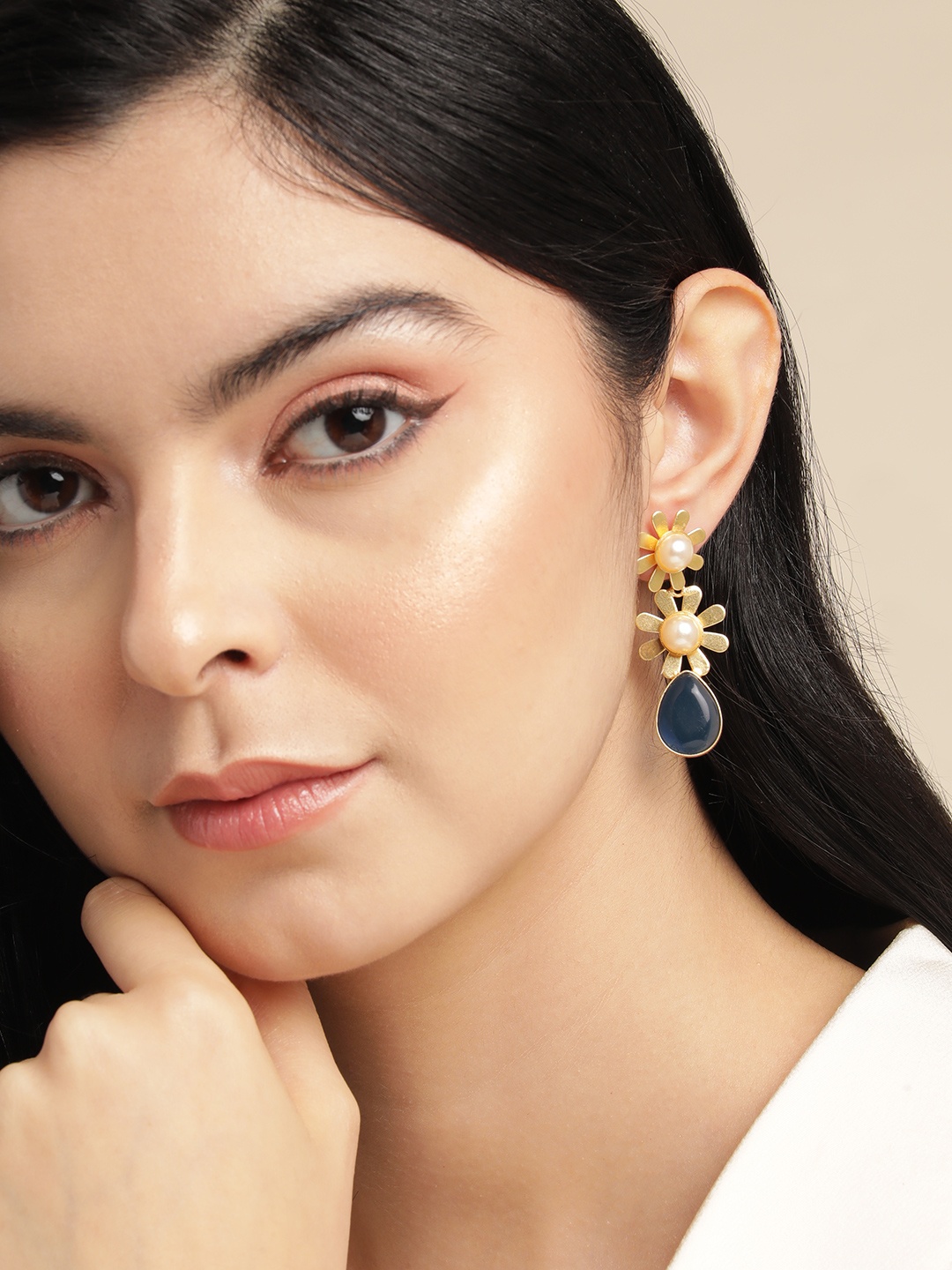 

Anouk Gold-Plated Beaded Floral Drop Earrings, Navy blue
