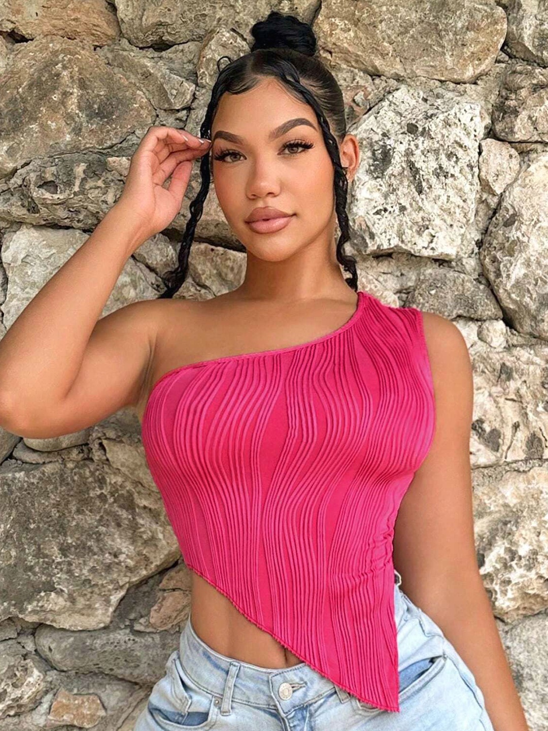 

Stylecast X Slyck One Shoulder Fitted Top, Pink
