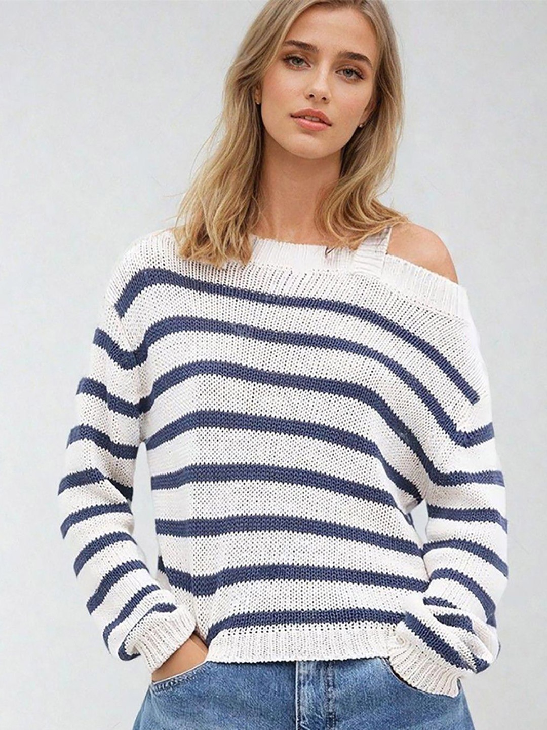 

Stylecast X Kotty Women Cotton Striped Pullover Sweaters, White