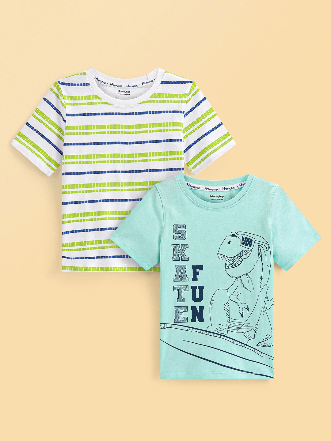 

Honeyhap Boys 2 Printed V-Neck Raw Edge T-shirt, Blue
