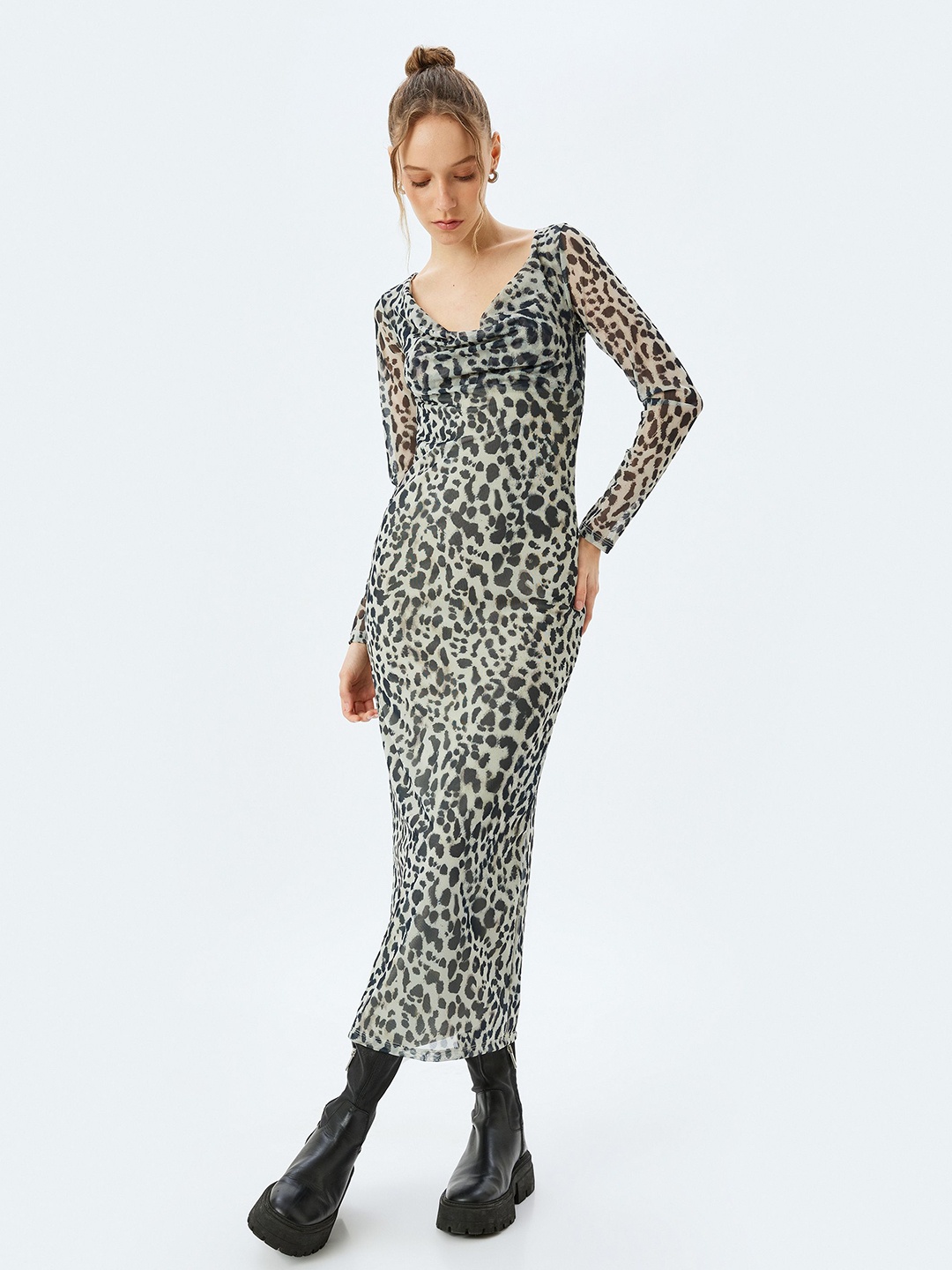 

Koton Women Animal Printed Bodycon Midi Dress, Green