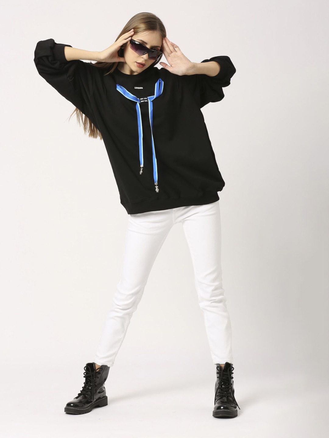 

LOVEGEN Women Pure Cotton Round Neck Sweatshirt, Black
