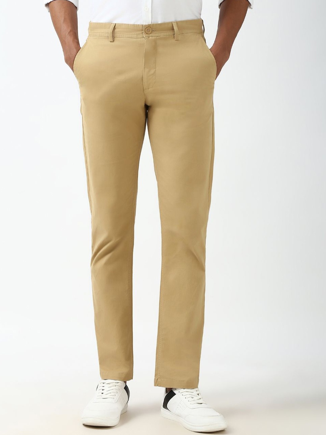 

Peter England Casuals Men Slim Fit Trousers, Khaki