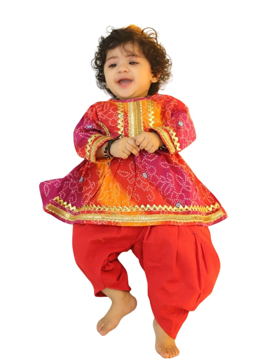 

BownBee Infant Girls Printed Ethnic Kurta With Dhoti Pants, Red