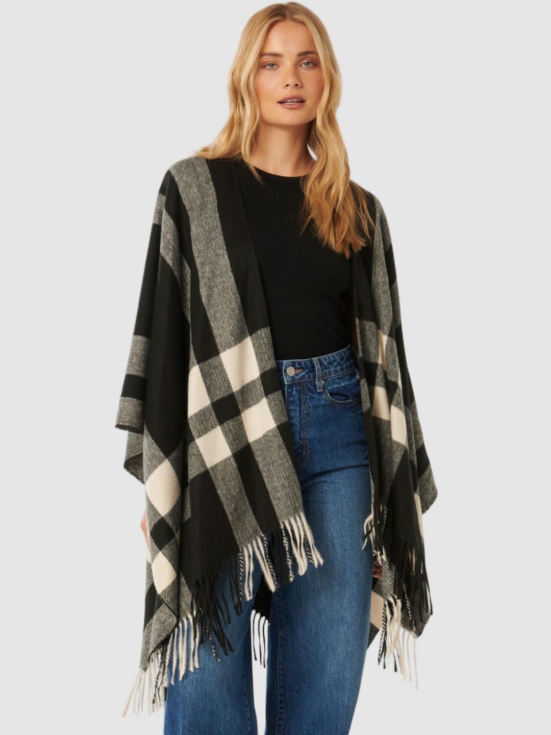 

Forever New Women Checked Cape Jacket, Black