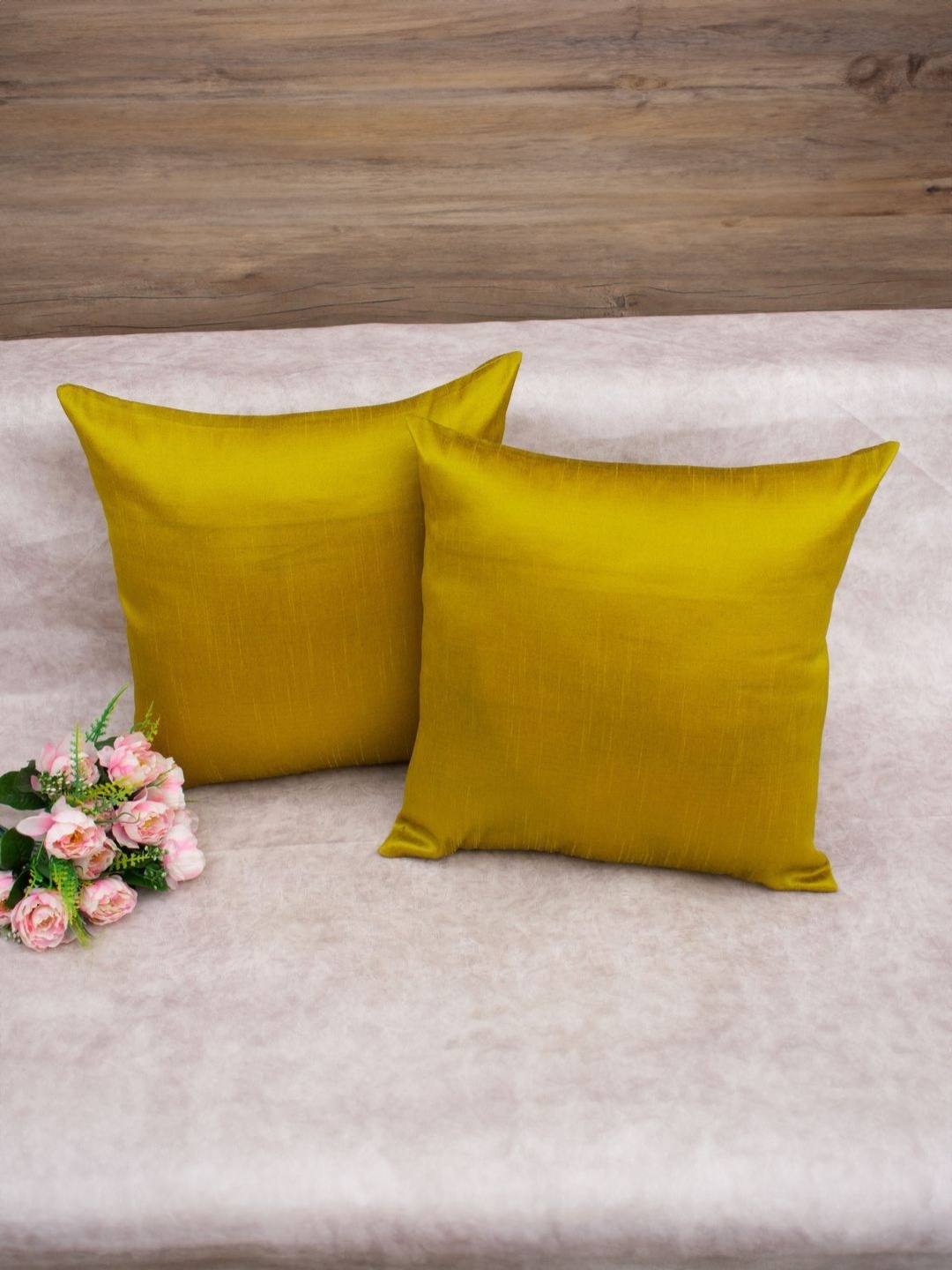

RoyalDeco Mustard Set of 2 Square Cushion Covers