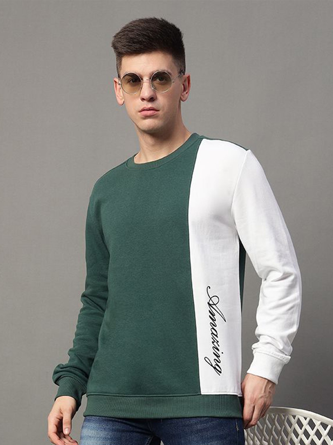 

GET GOLF Men Colourblocked Round Neck Pullover Sweatshirt, Olive