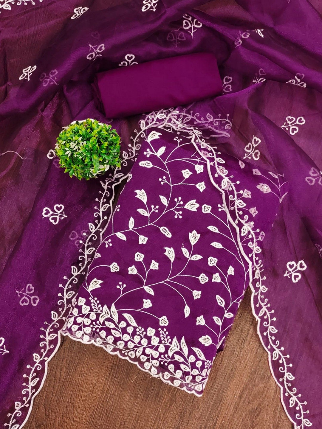 

ZEEPKART Organza Unstitched Dress Material, Purple