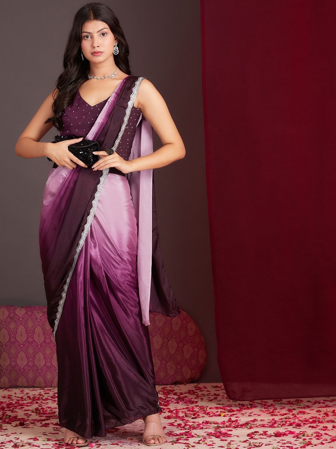 

MAHALASA Embellished Saree With Belt, Purple