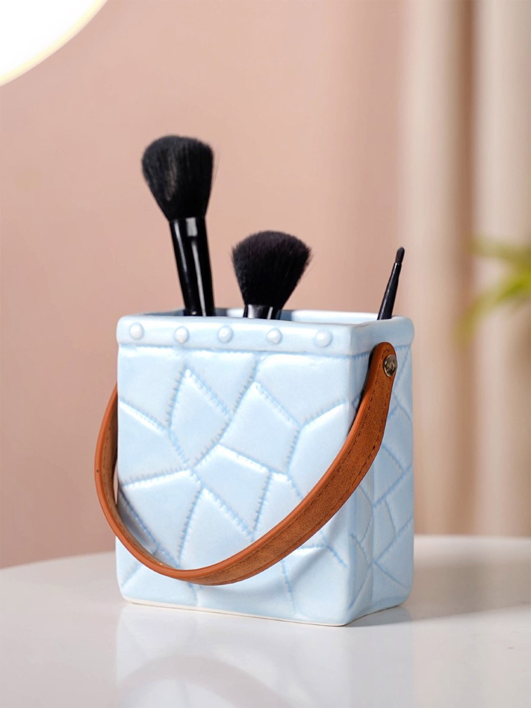 

Nestasia Blue Textured Ceramic Bag Shaped Mini Organizer
