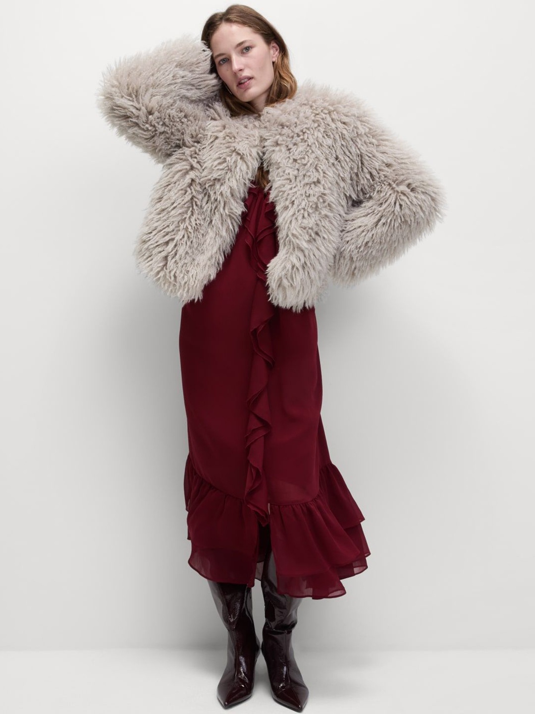 

Marks & Spencer Faux Fur Collarless Short Coat, Grey