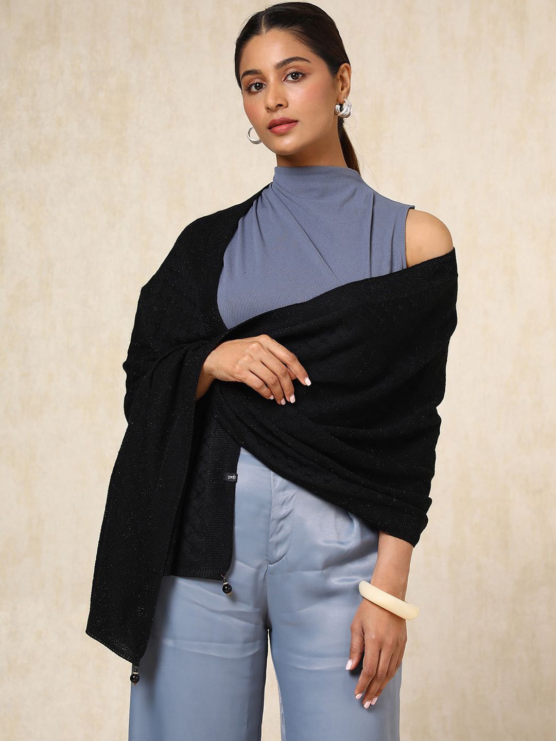 

Soch Women's Acrylic Woven Design Shawl, Black