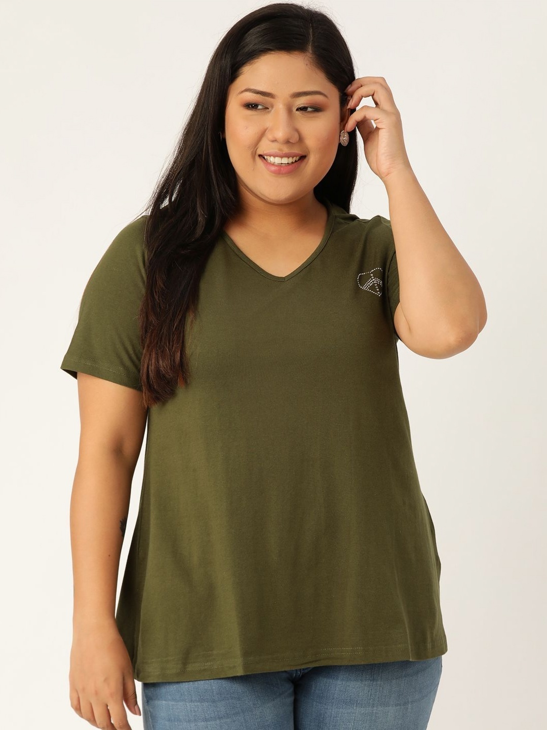 

theRebelinme Women V-Neck T-shirt, Olive