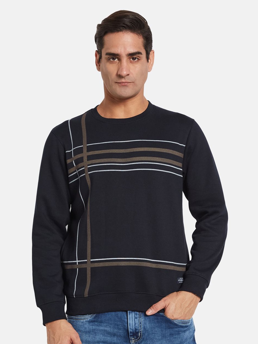 

Octave Men Striped Round Neck Sweatshirt, Navy blue