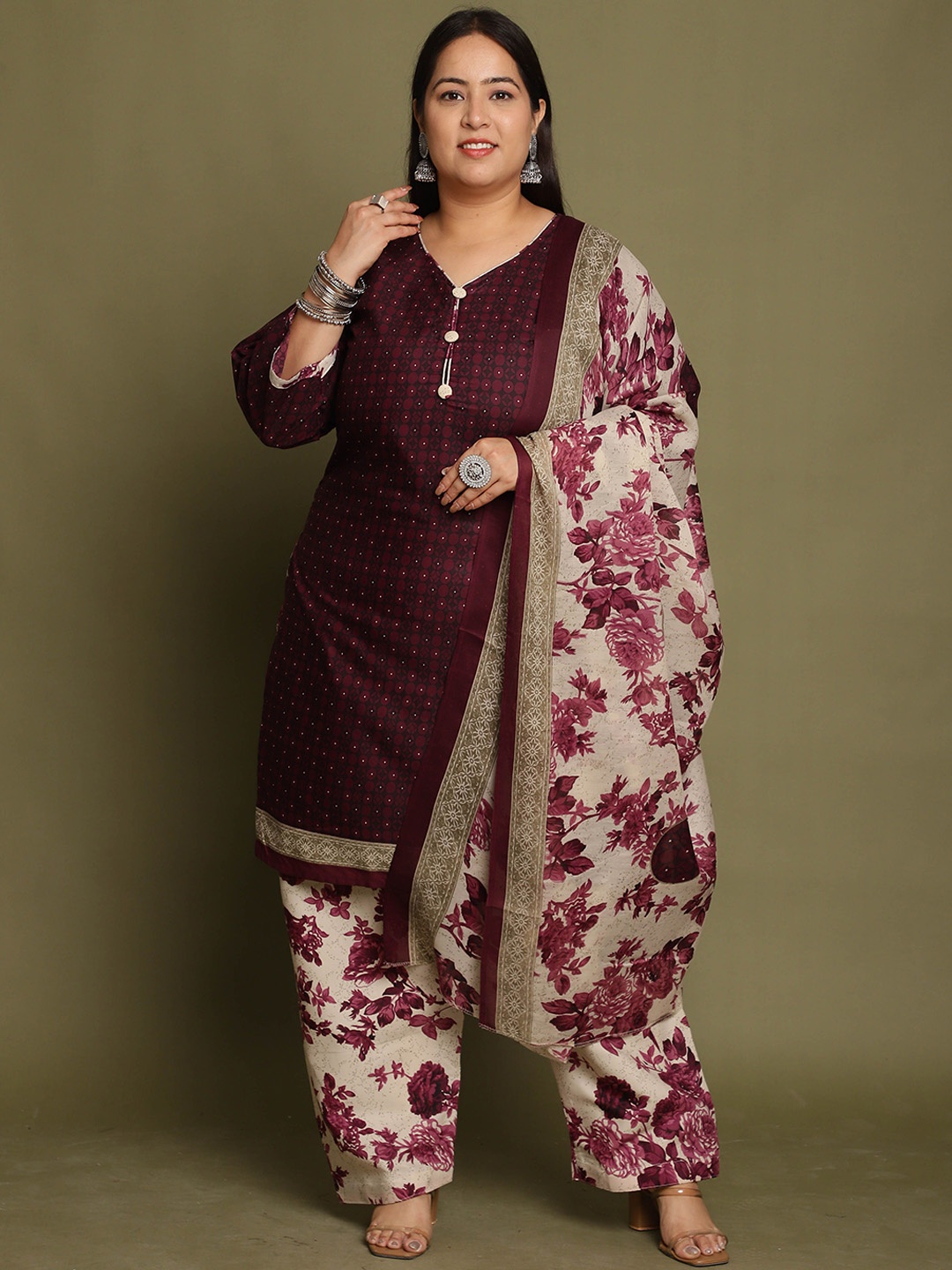 

KALINI Women Floral Printed Regular Kurta with Salwar & With Dupatta, Maroon