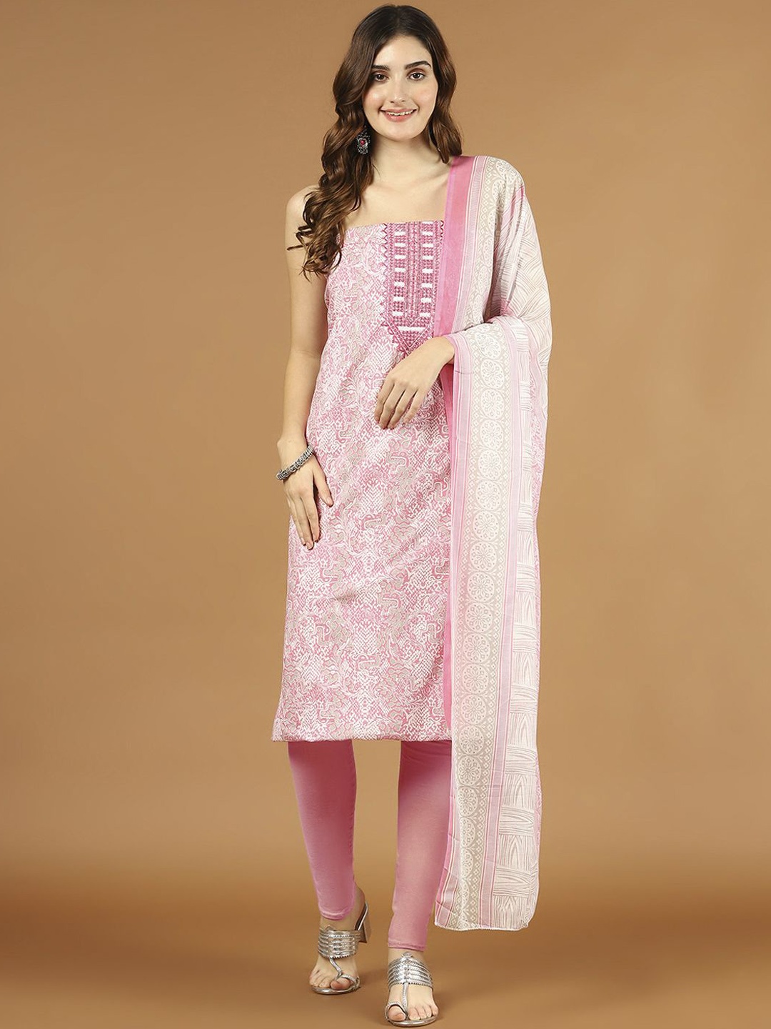 

Meena Bazaar Abstract Printed Cotton Unstitched Dress Material, Pink