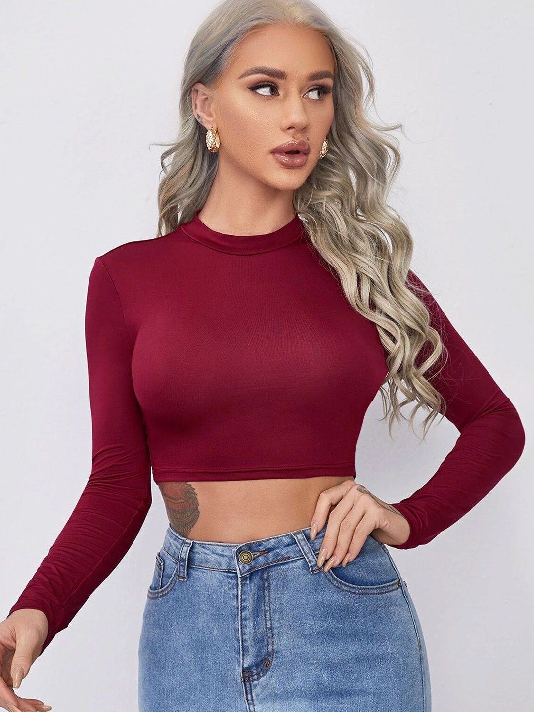 

Stylecast X Slyck High Neck Crop Top, Maroon