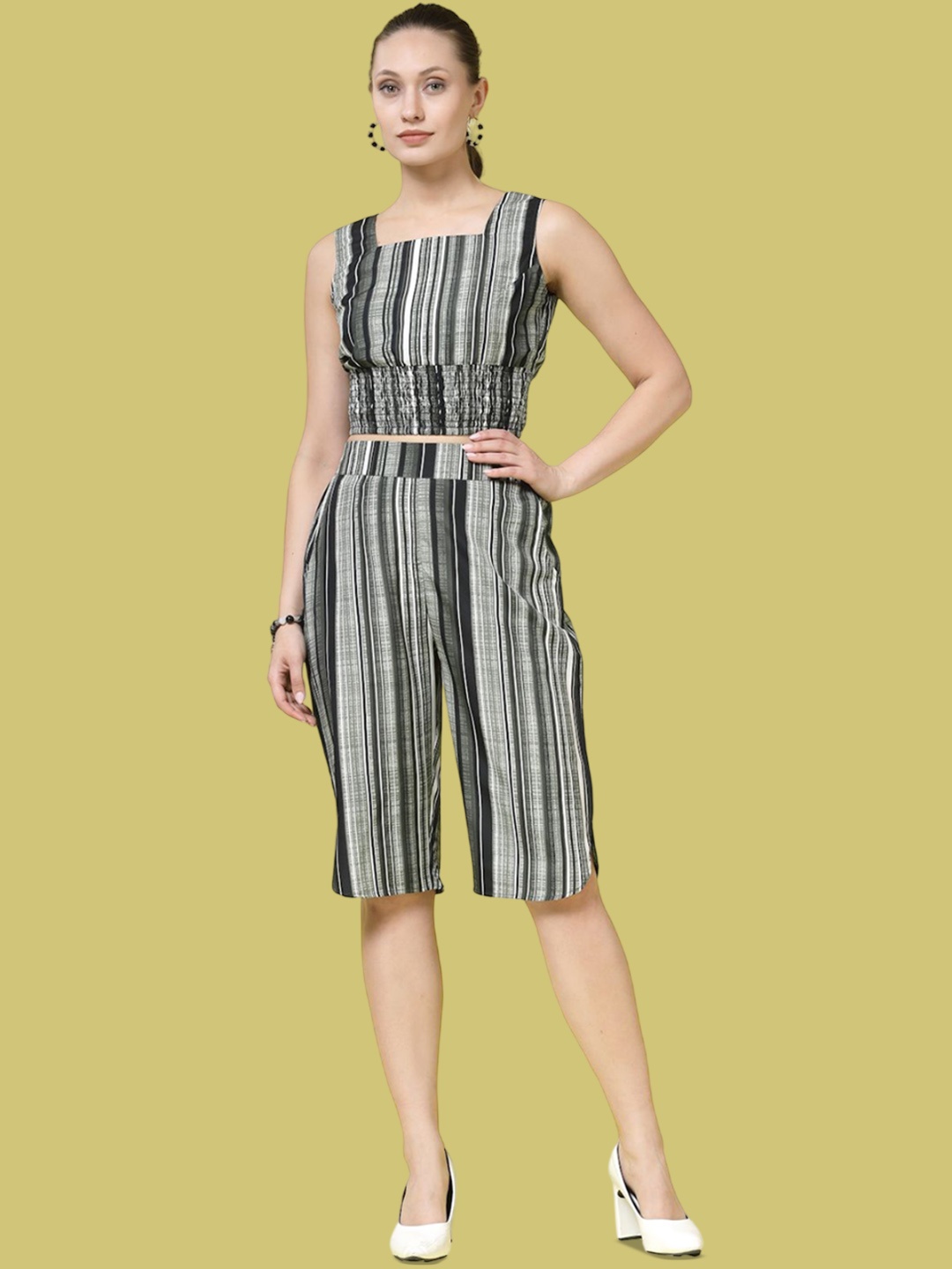 

BEING NAUGHTY Comfort Fit Striped Smocked Detail Co-Ords, Grey