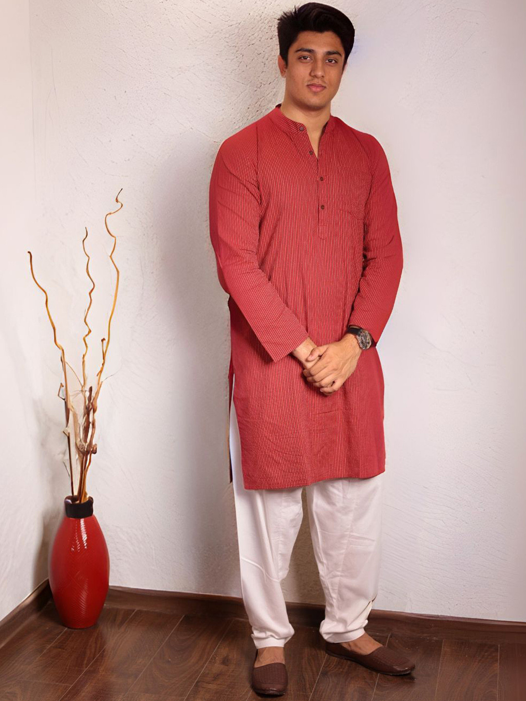 

Spring Soul Men Kantha Work Dobby Kurta, Blue