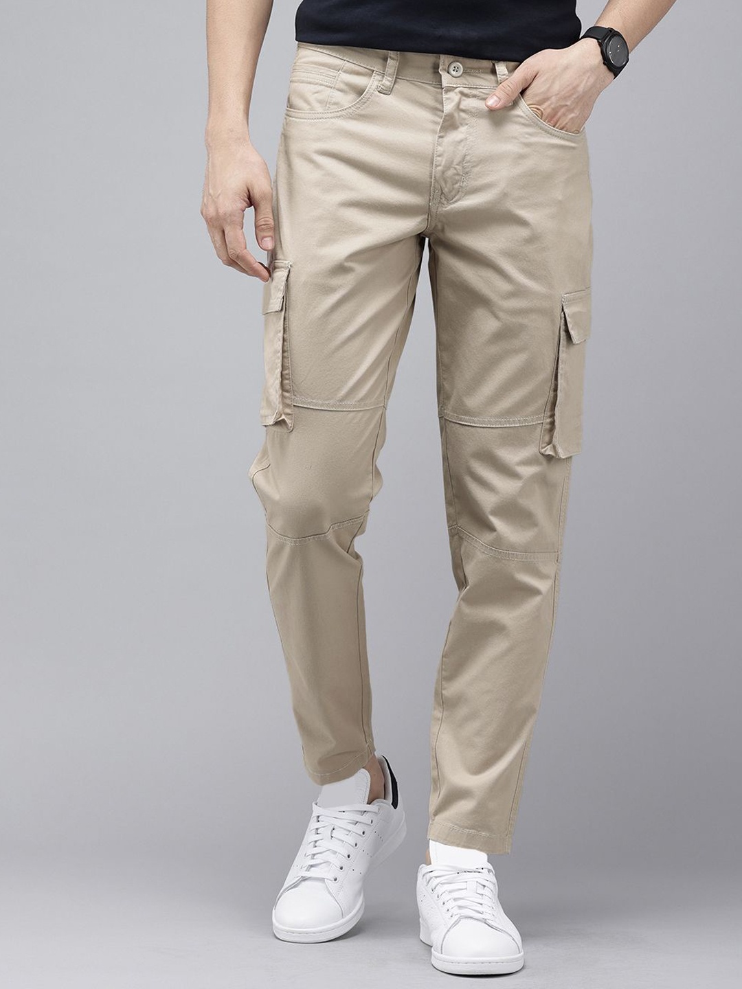 

Mast & Harbour Men Tapered Fit Stretchable Jeans, Beige