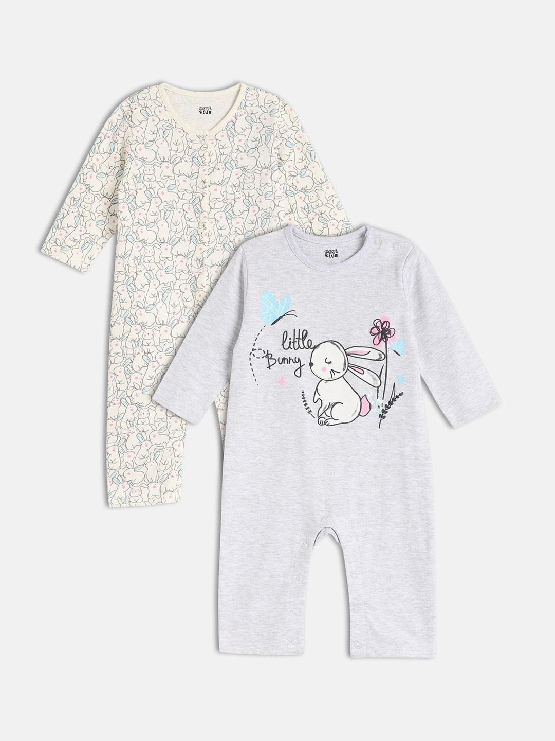 

MINI KLUB Girls Set of 2 Cotton Baby Rompers, Multi