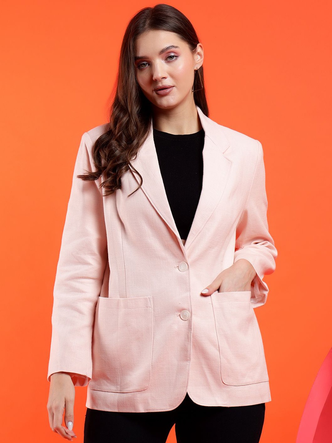 

Kotty Women Solid Notched Lapel Overcoat, Pink