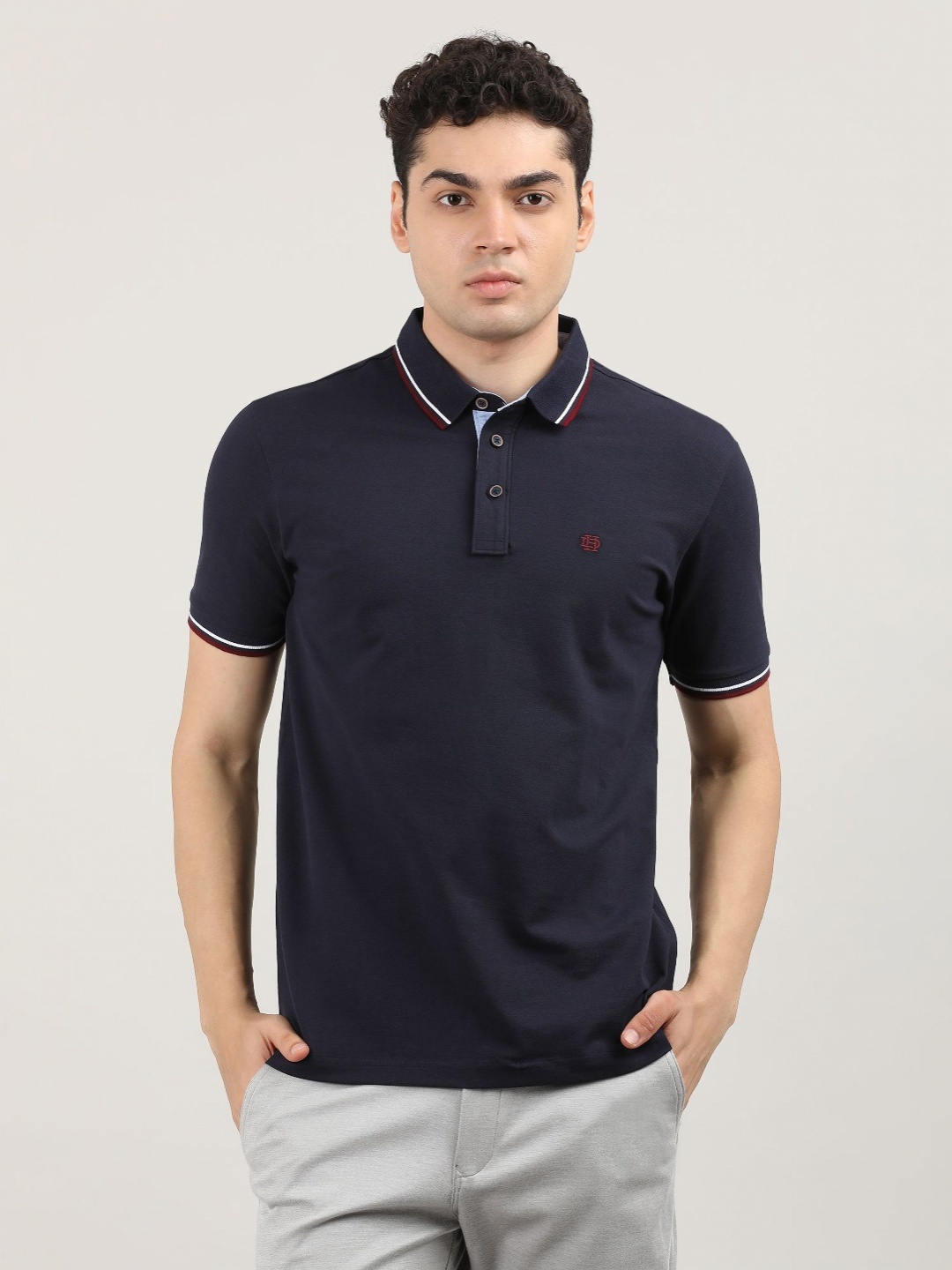 

DRAGON HILL Men Polo Collar Pockets Slim Fit T-shirt, Navy blue