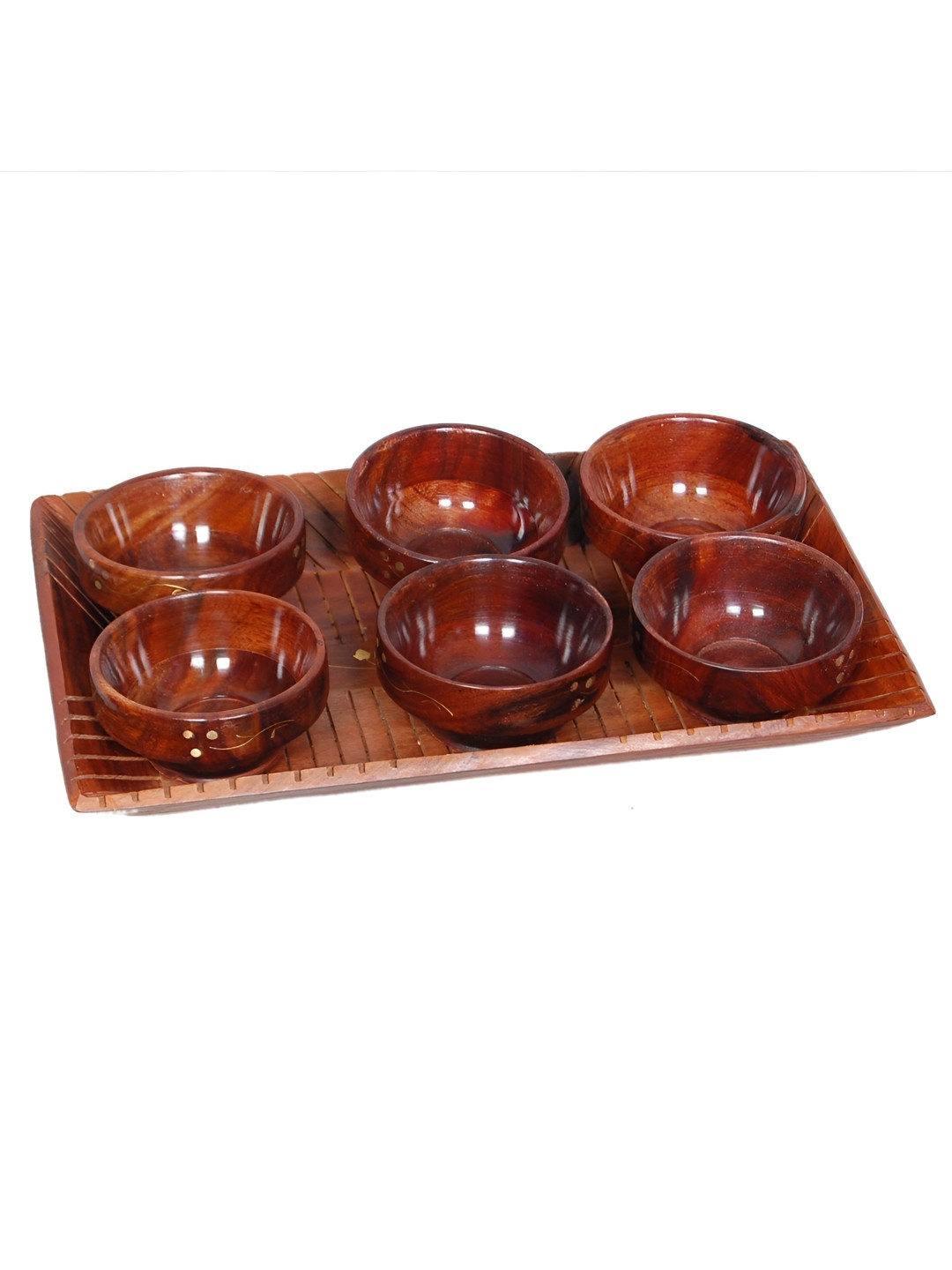 

Vrinban International Brown Wood 6 Bowl & 6 Spoon With 1 Tray Set