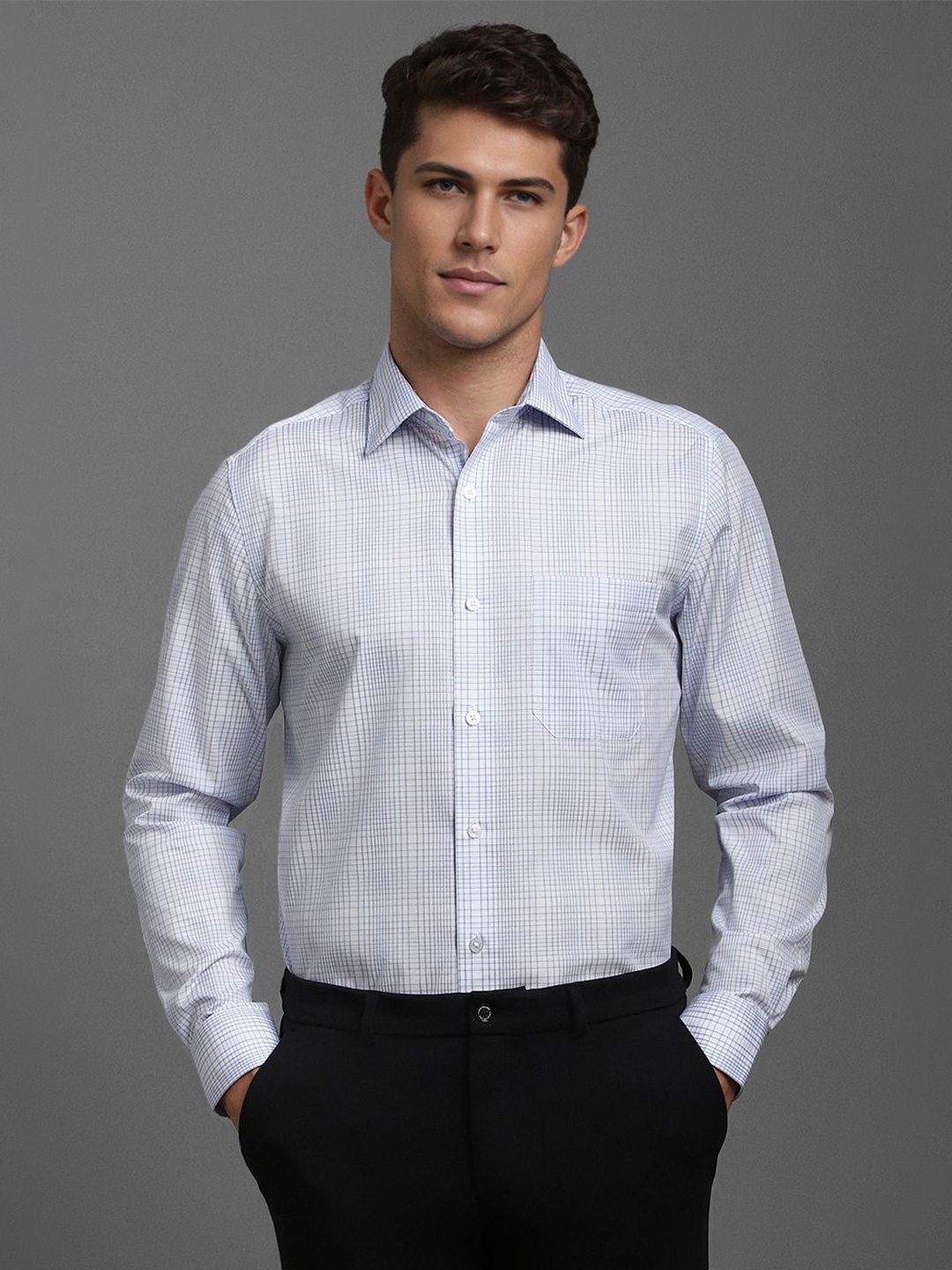 

Louis Philippe Men Classic Opaque Checked Formal Shirt, Blue