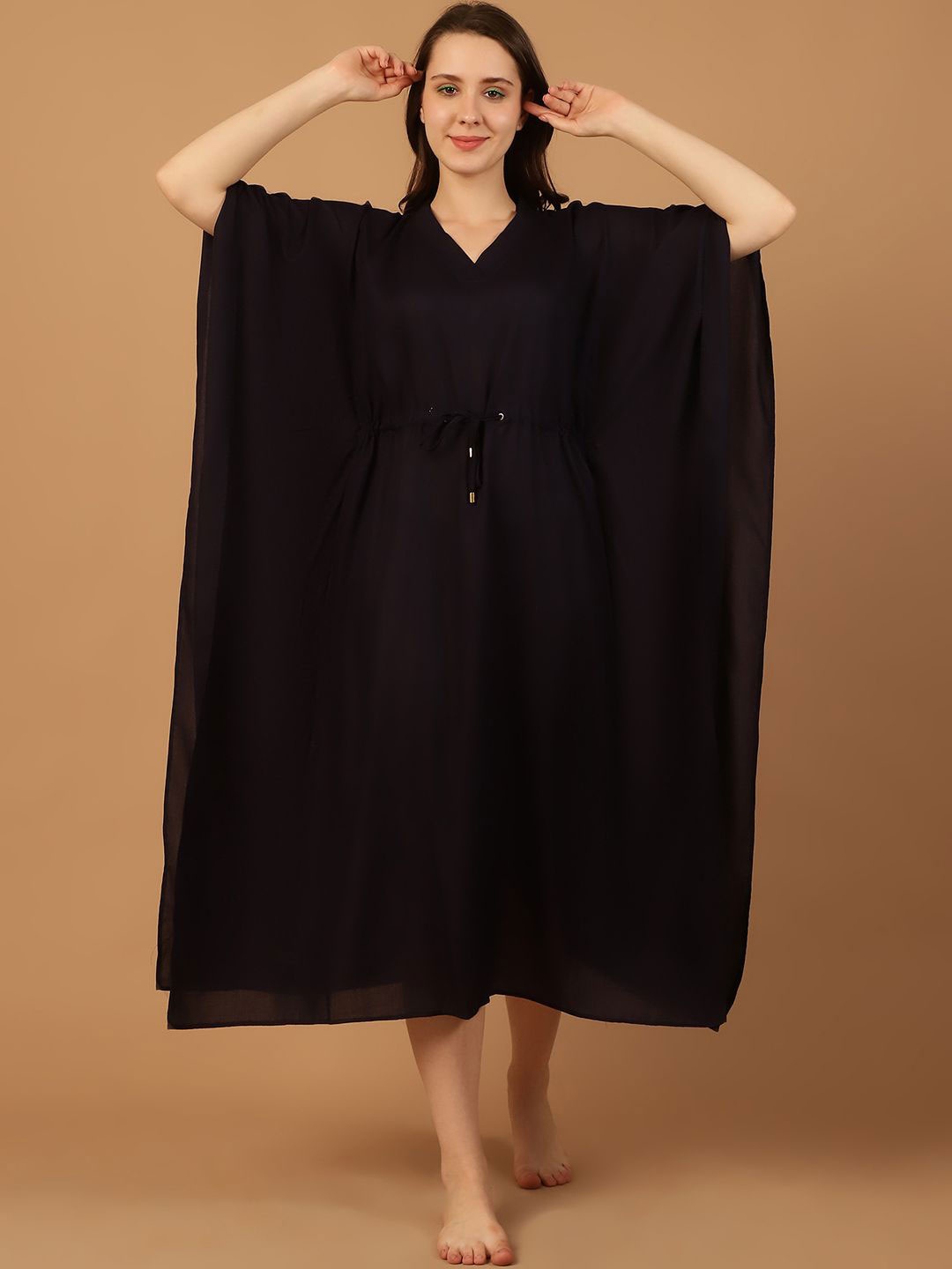 

Blissence Women V-Neck Maxi Kaftan Nightdress, Black