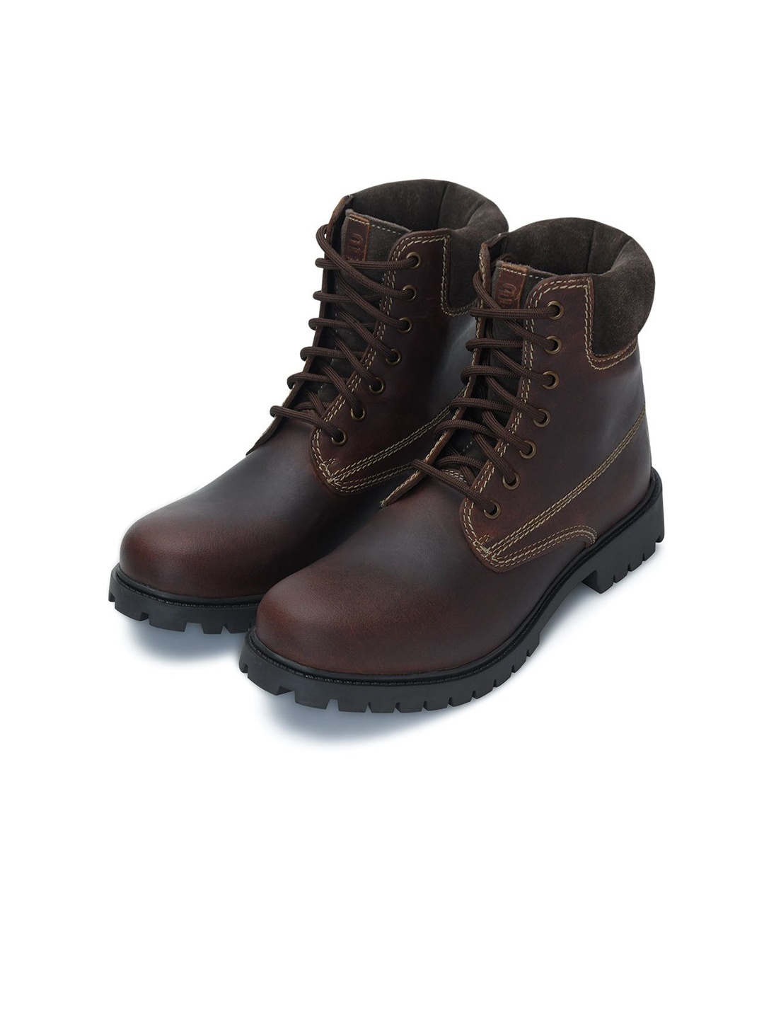 

ERGON Men Leather Lace-Ups Mid-Top Boots, Brown