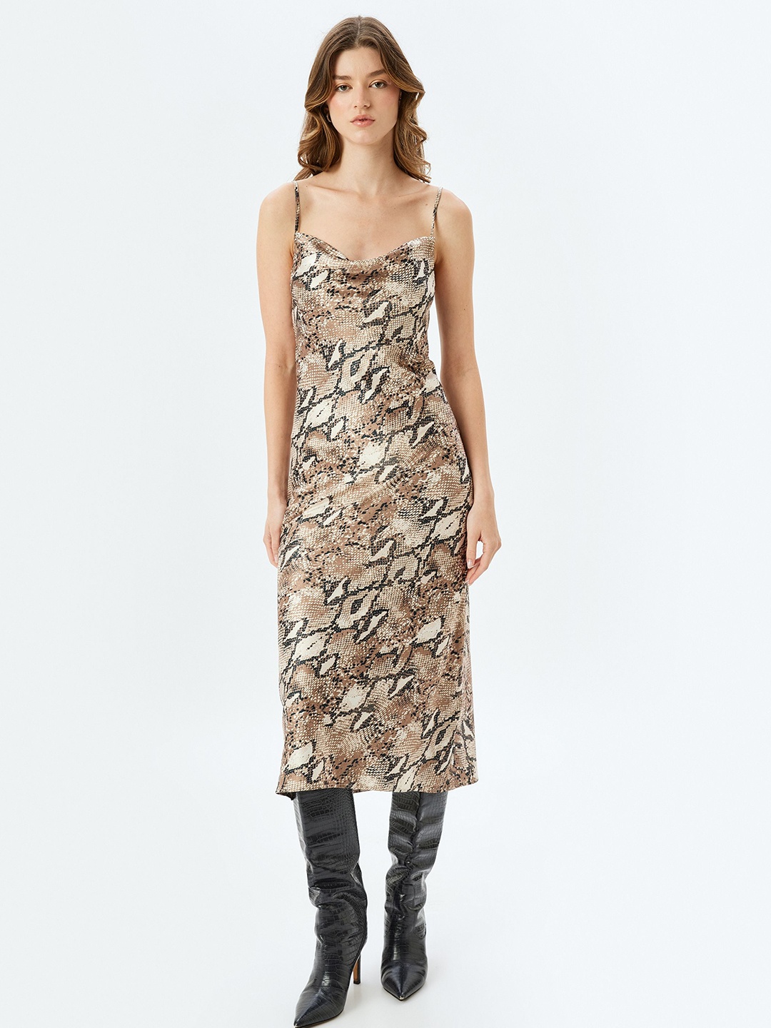 

Koton Women Animal Printed A-Line Midi Dress, Beige