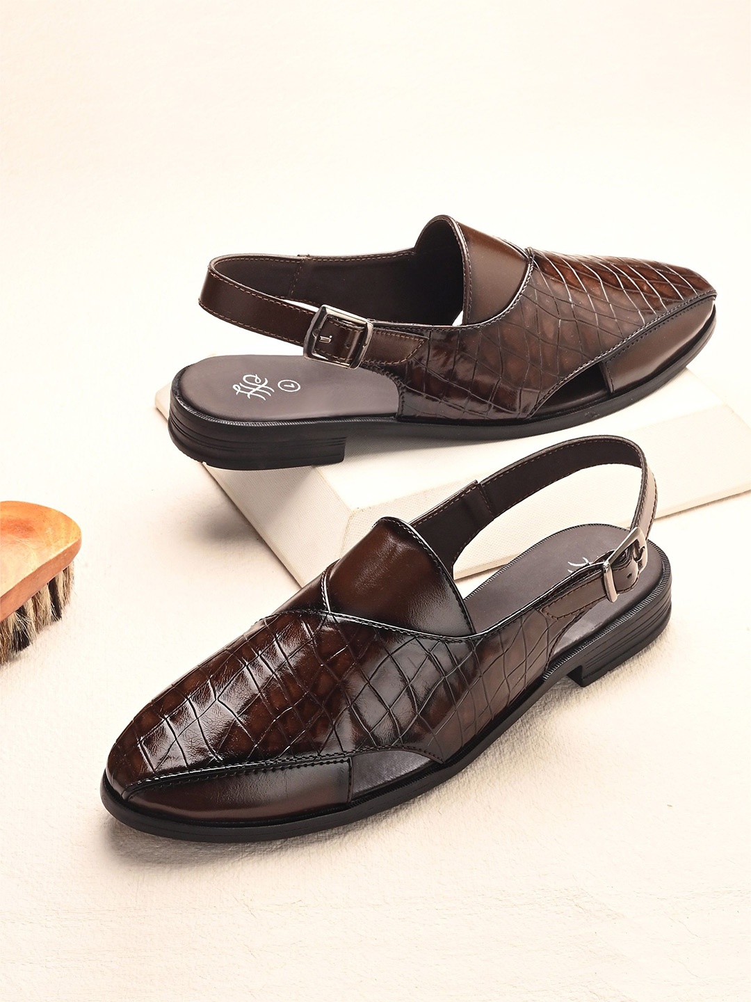 

House of Pataudi Men Leather Comfort Sandals, Brown