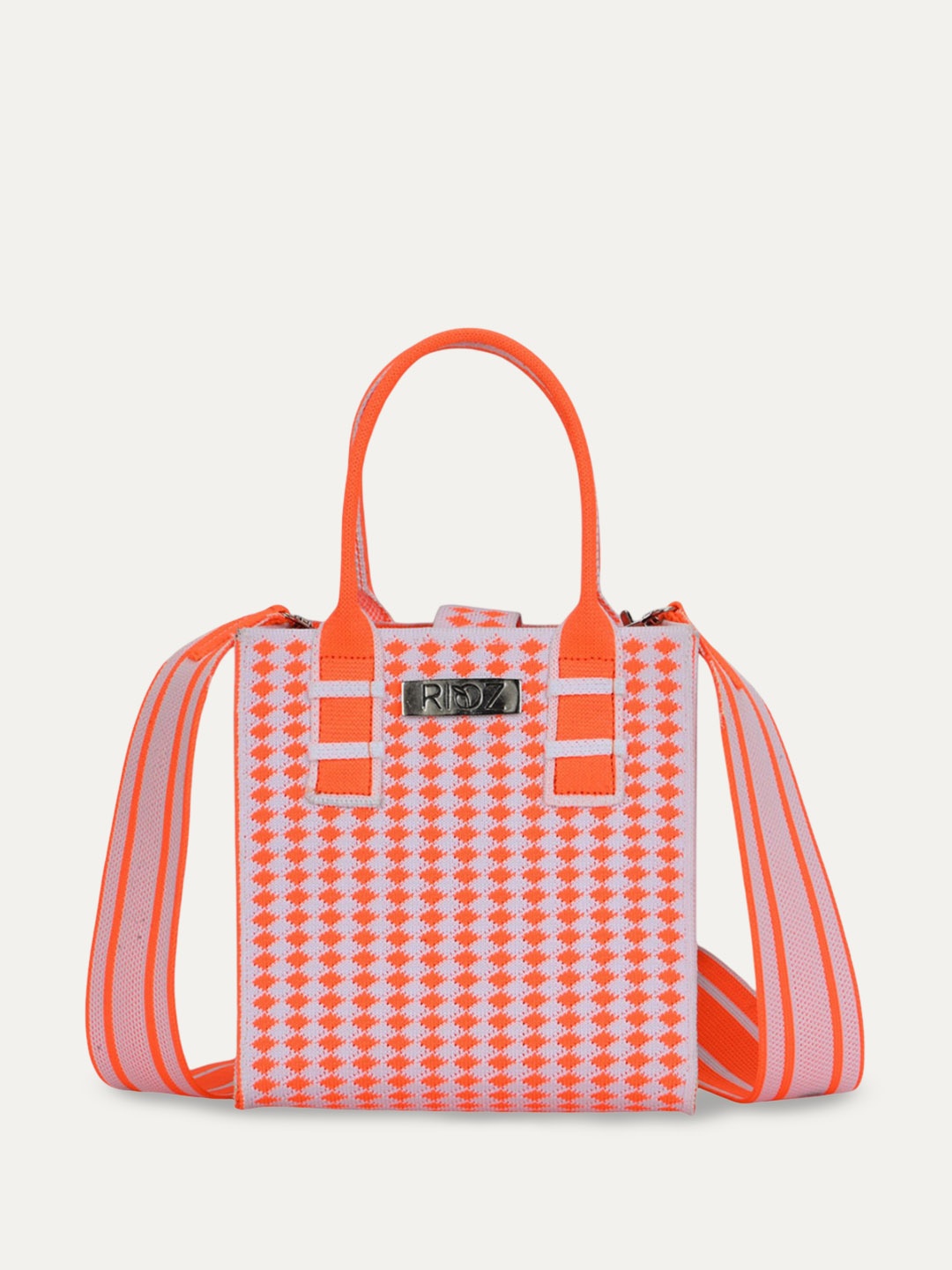 

Rioz Checked Oversized Shopper Handheld Bag with Cut Work, Orange