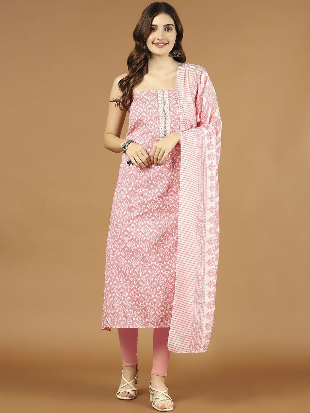 

Meena Bazaar Abstract Printed Cotton Unstitched Dress Material, Pink