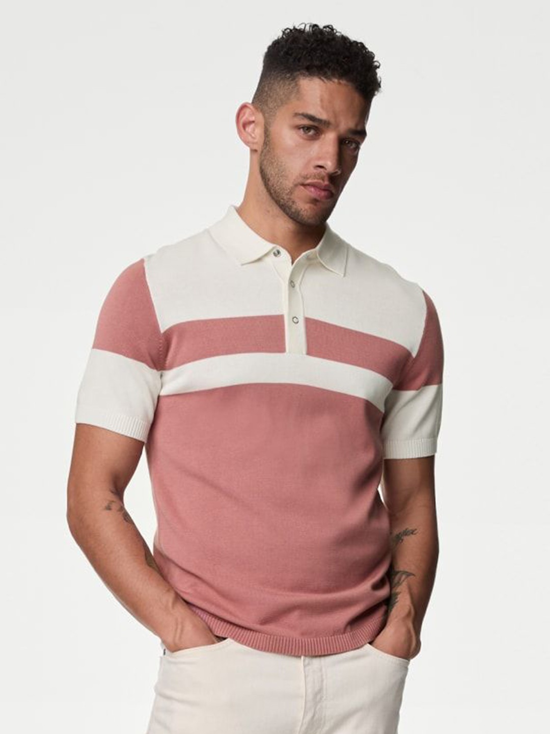 

Marks & Spencer Men Colourblocked Raw Edge T-shirt, Multi