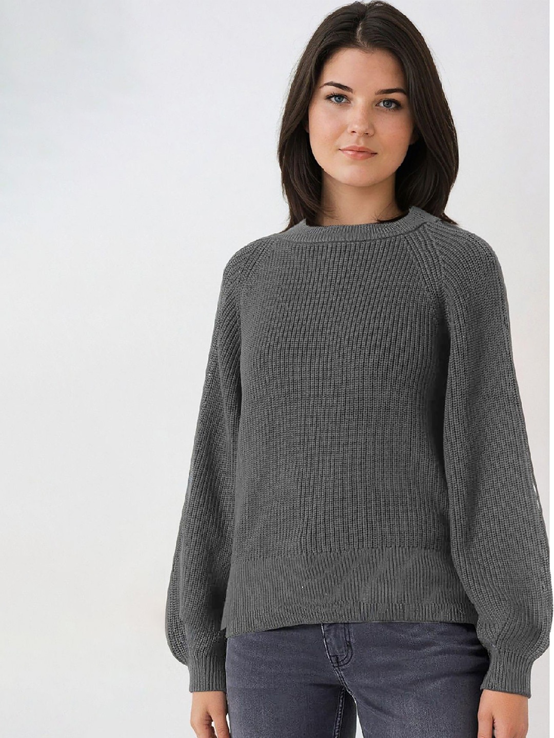 

Stylecast X Kotty Women Cotton Ribbed Pullover, Grey