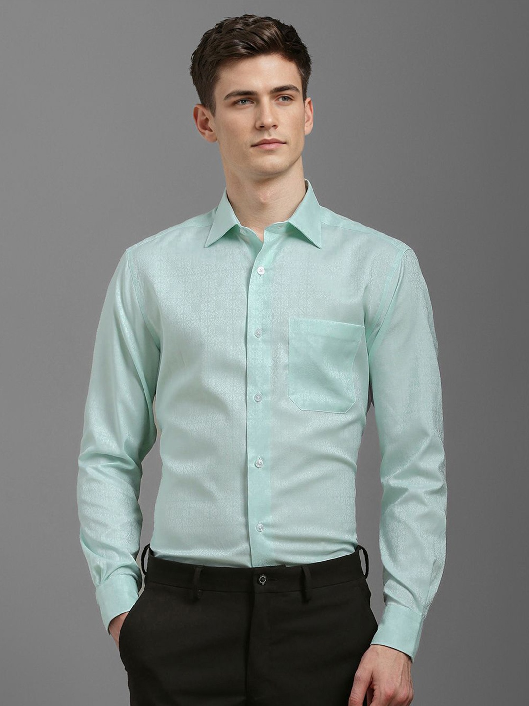 

Louis Philippe Men Classic Opaque Printed Formal Shirt, Green