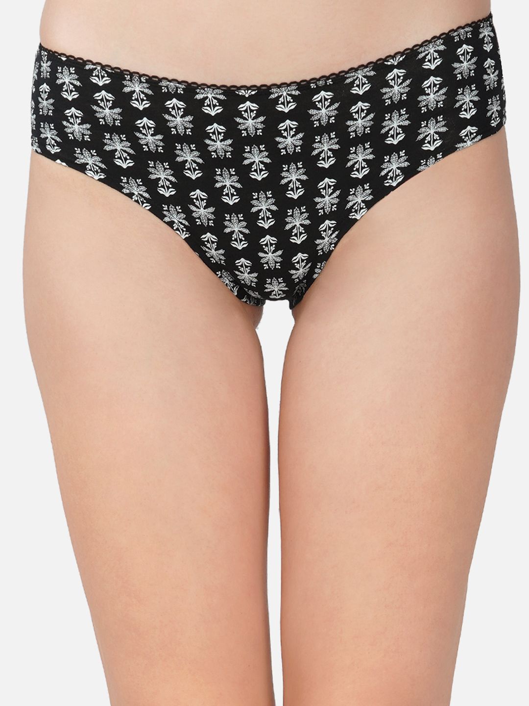 

Carlton London Printed Antimicrobial Modal Mid Rise Hipster Panty, Black