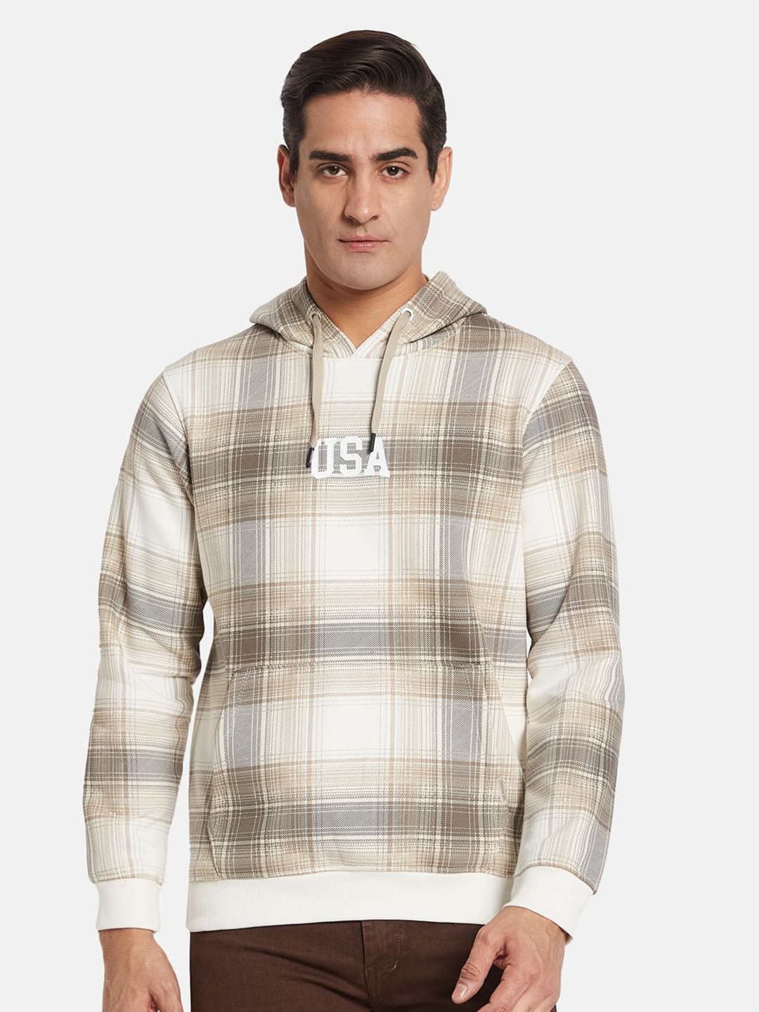 

Octave Men Colourblocked Hooded Sweatshirt, Beige