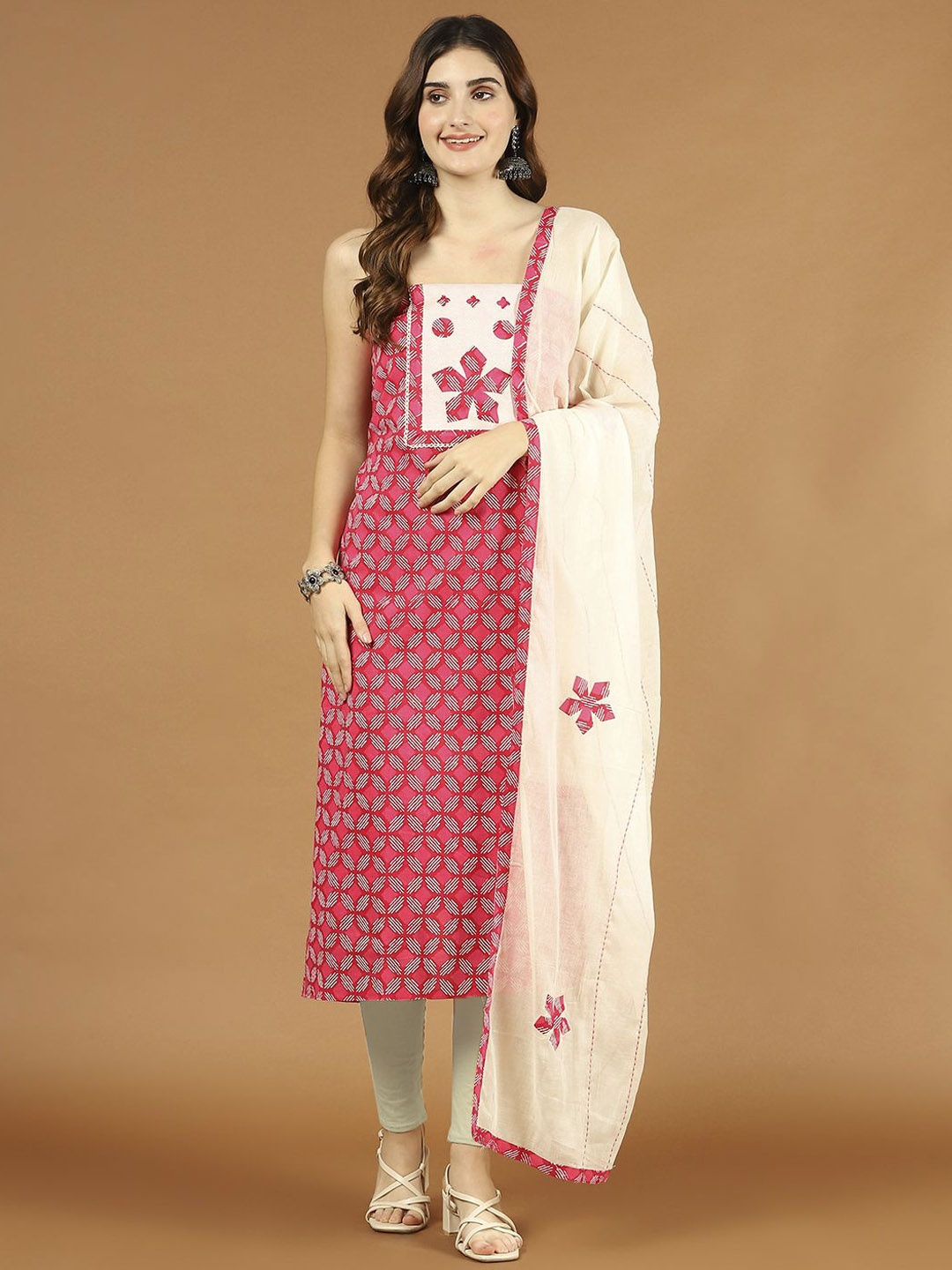 

Meena Bazaar Abstract Printed Cotton Unstitched Dress Material, Pink