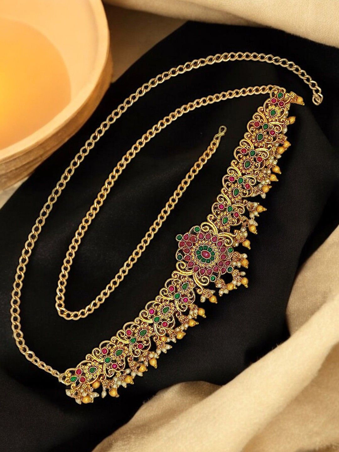 

FEMMIBELLA Artificial Stones Studded Waist Chain Saree Accessories, Gold