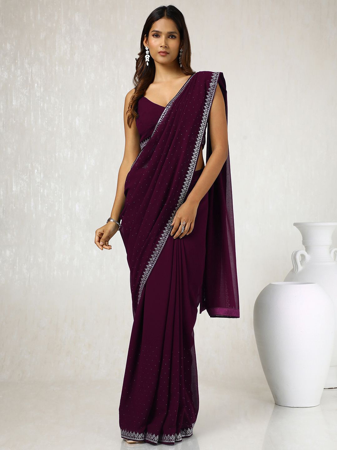 

Soch Embellished Beads and Stones Pure Georgette Saree, Maroon