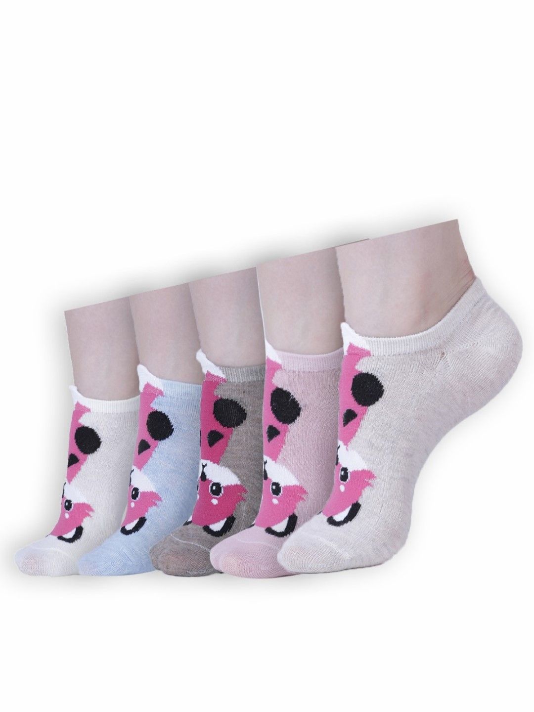 

Dollar Women Pack Of 5 Patterned Shoe Liners Socks, White