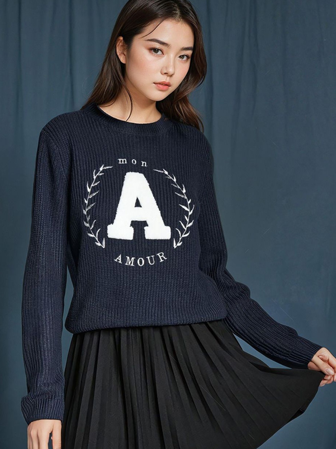 

Stylecast X Kotty Women Cotton Typography Printed Pullover, Navy blue