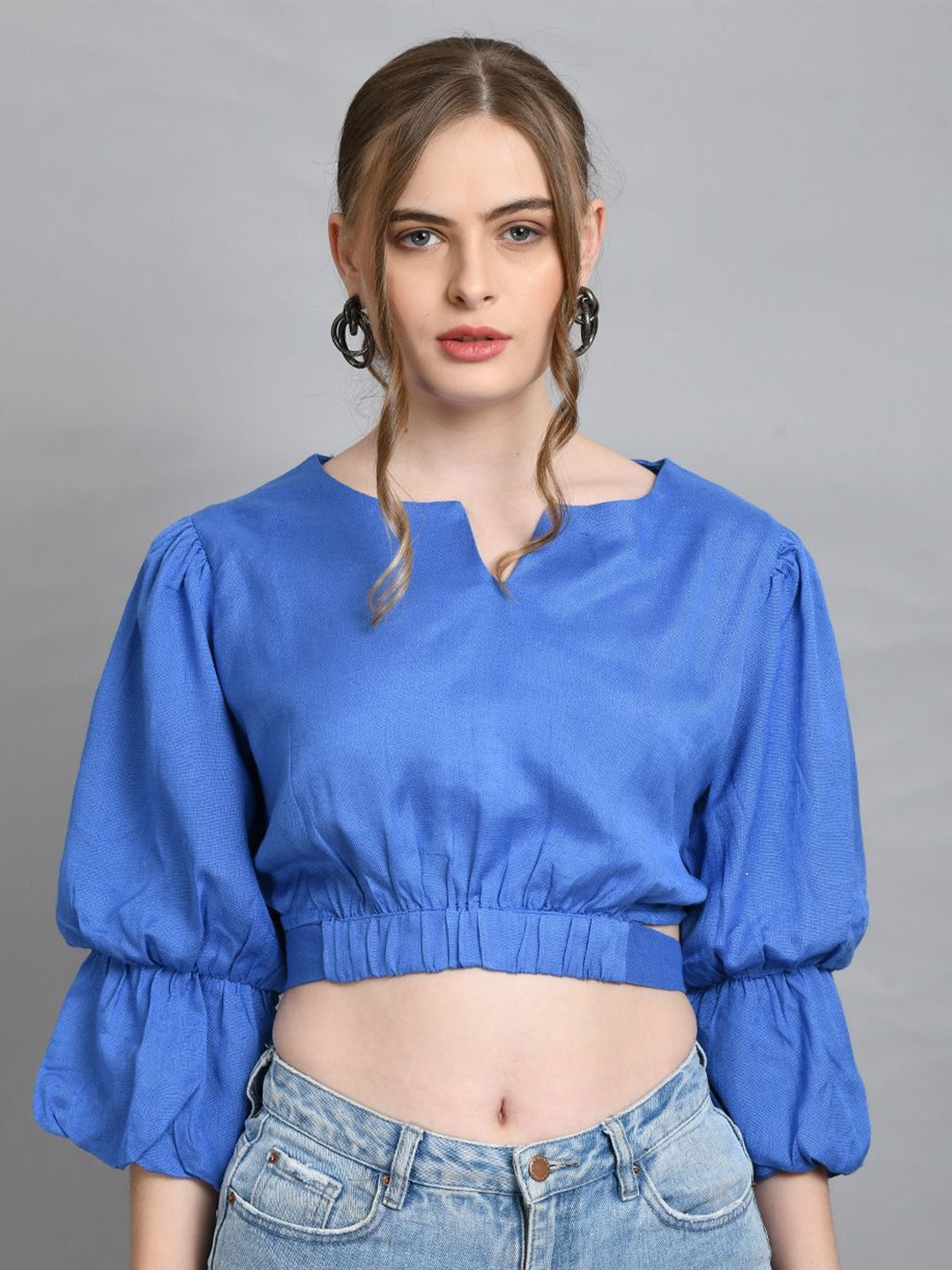 

all about you Women Bell Sleeve Crop Top, Blue