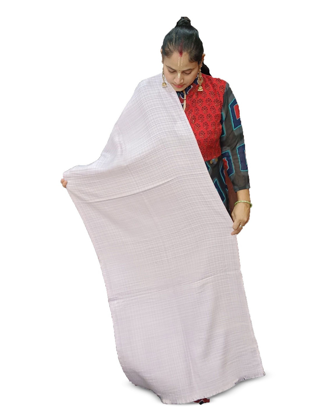 

Vrinde Women Checked Woollen Stole, White