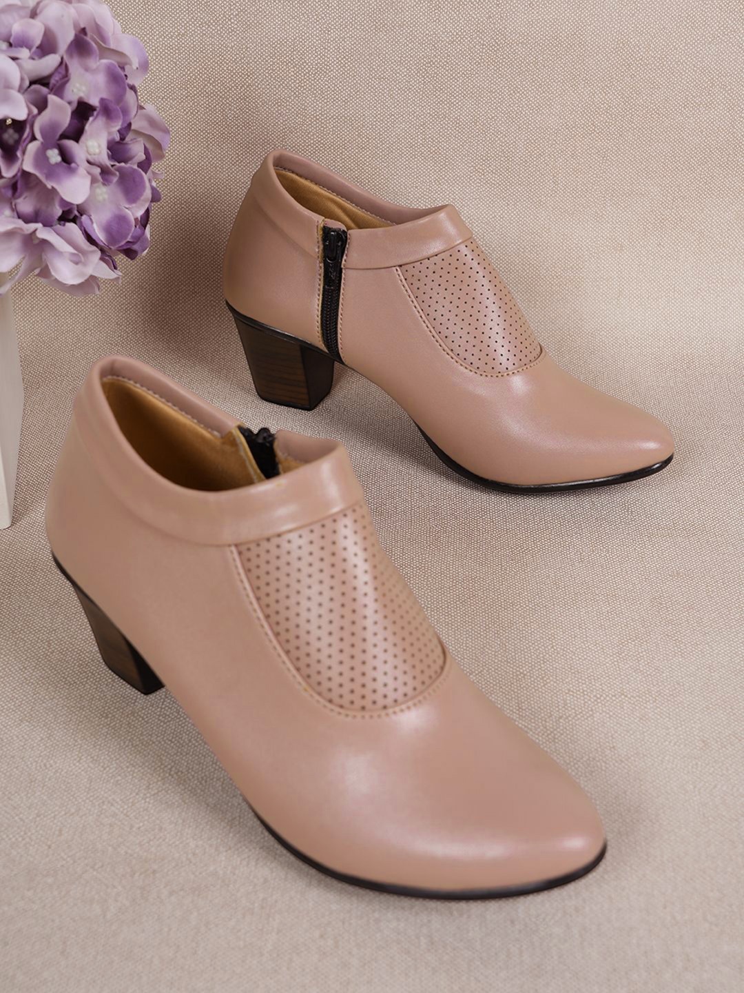 

Mast & Harbour Women Round Toe Block Heel Mules, Nude