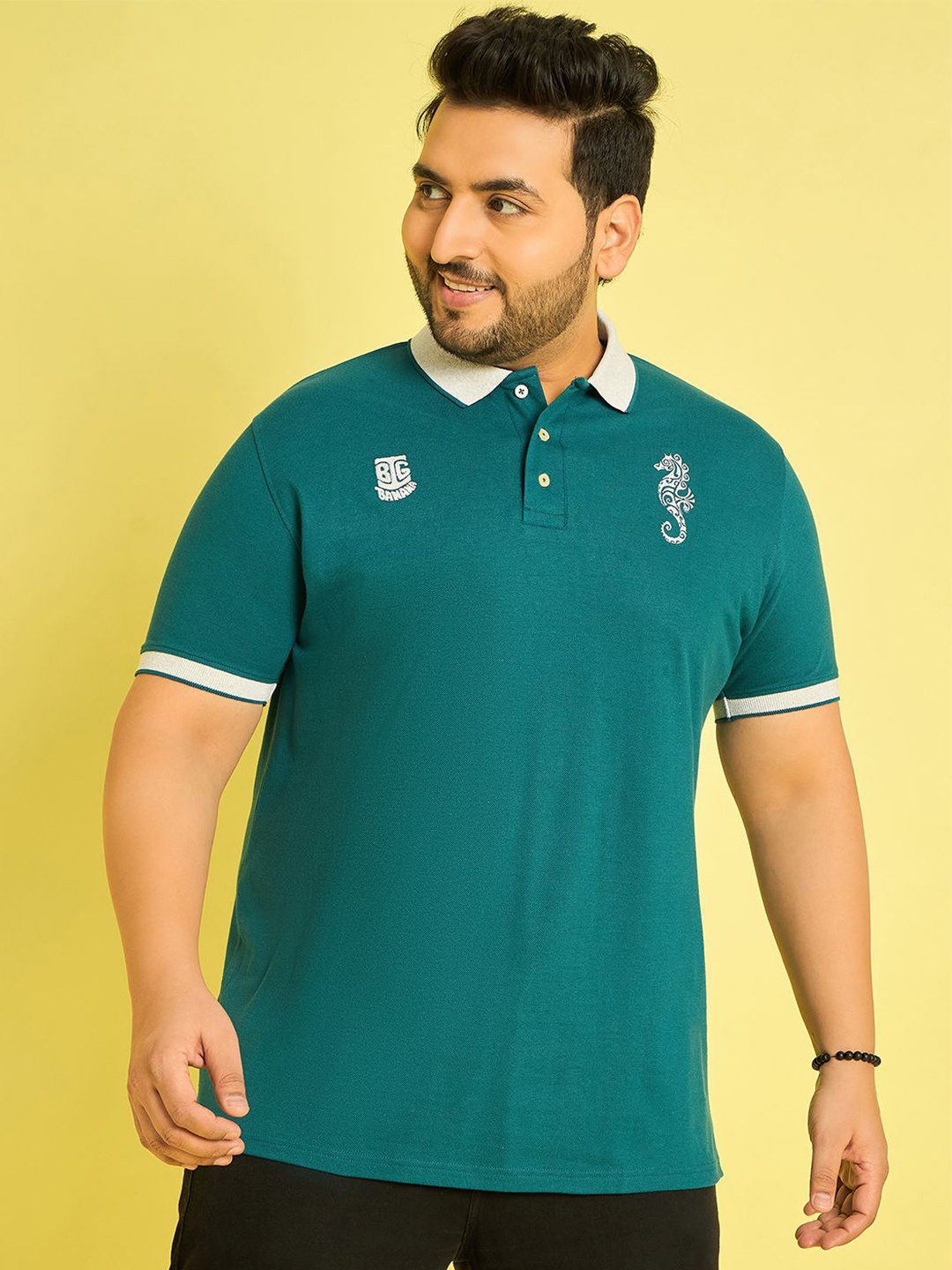 

bigbanana Men Polo Collar Bio Finish T-shirt, Turquoise blue