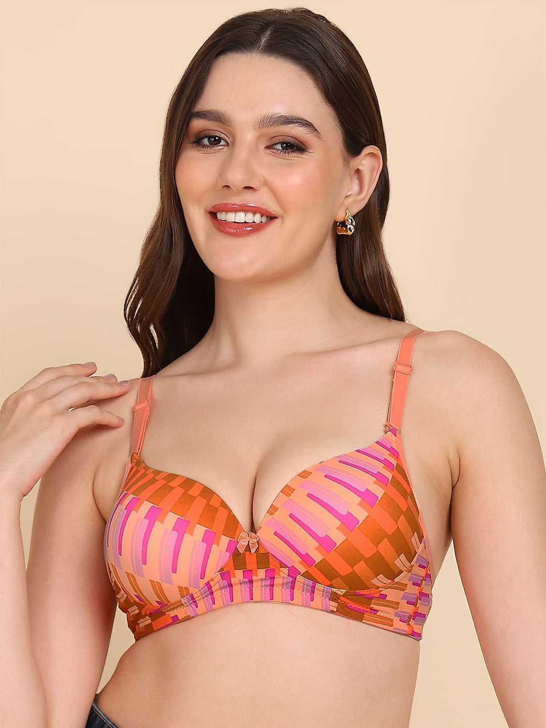 

Tweens Geometric Printed Medium Coverage Heavily Padded T-Shirt Bra with All Day Comfort, Pink